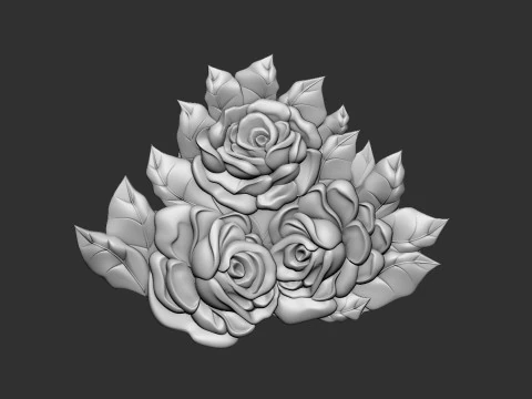 Bouquet of roses bas relief set 3D Print Model