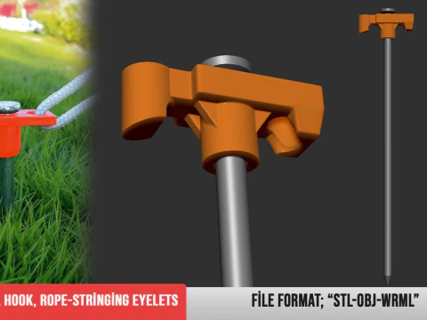 Estacas de tenda gancho corda amarrando ilh&oacute;s Modelo de Impressão 3D