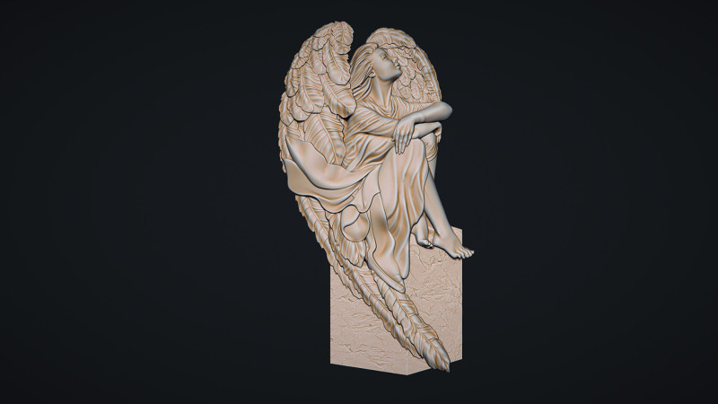Angel Monuments Bas Relief Model Cetak 3D .c4d .max .obj .3ds .fbx .stl .blend 