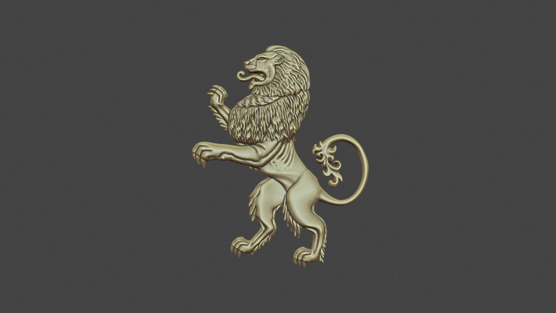 Heraldic Lion Bas Relief 3Dプリントモデル .c4d .max .obj .3ds .fbx .stl .blend 
