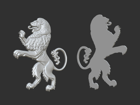 Heraldic Lion Bas Relief 3Dプリントモデル