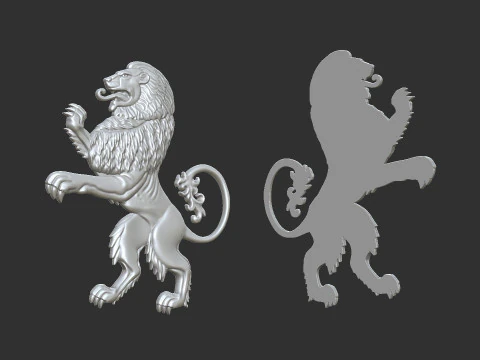 Heraldic Lion Bas Relief 3D Print Model