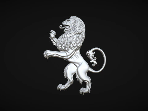 Heraldic Lion Bas Relief 3D Print Model