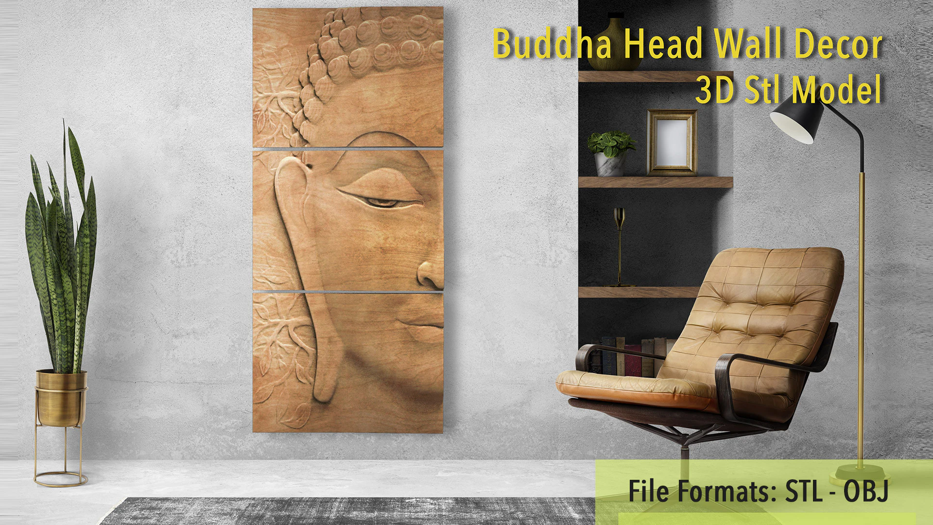 Buddha Head Wall Decor 3D Print Model .c4d .max .obj .3ds .fbx .stl .blend 