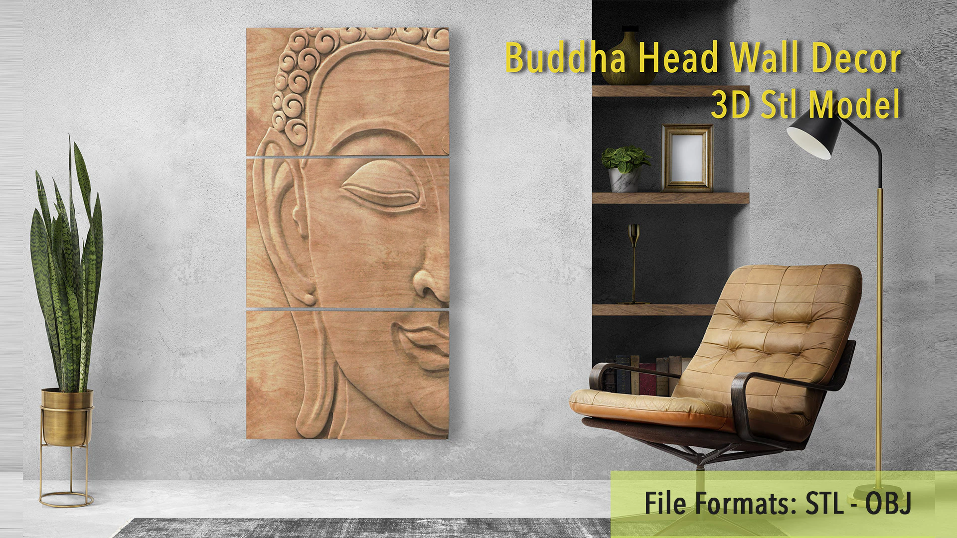 Buddha Head Wall Decor 3D Print Model .c4d .max .obj .3ds .fbx .stl .blend 