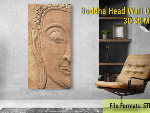 Buddha Head Wall Decor Model Cetak 3D