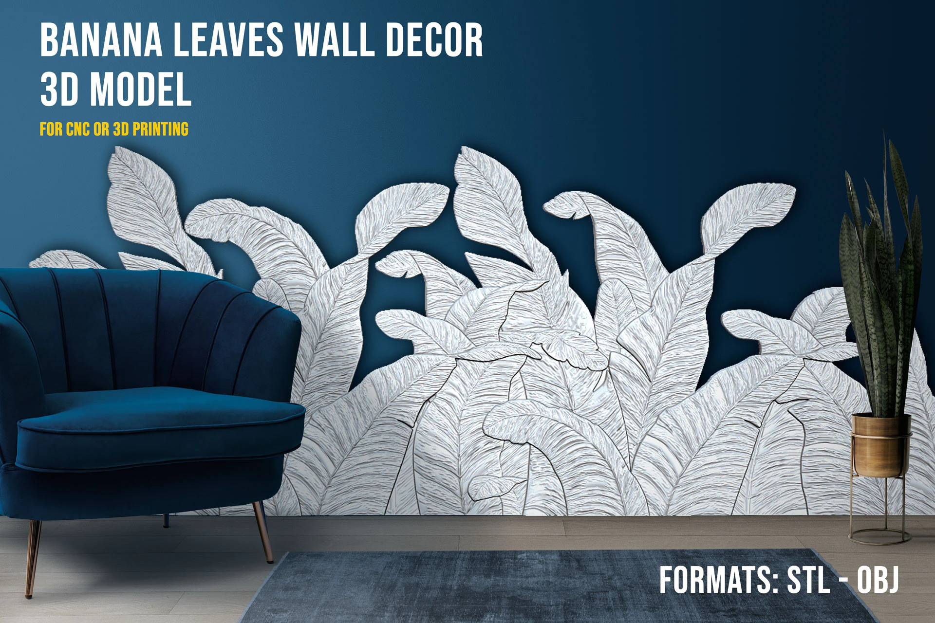 Banana Leaves Wall Decor 3D Print Model .c4d .max .obj .3ds .fbx .stl .blend