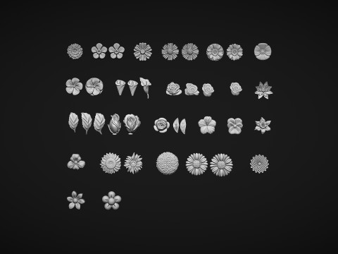 Garden Flowers Bas Relief Set Model Cetak 3D