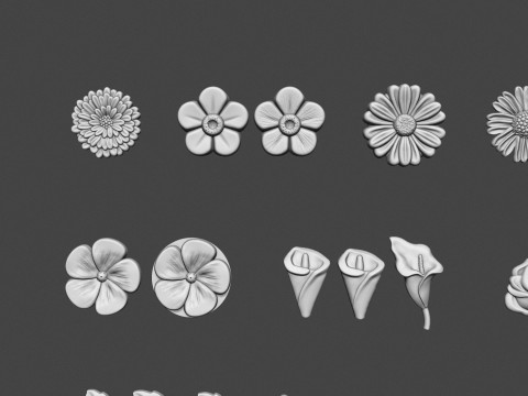 Garden Flowers Bas Relief Set Model Cetak 3D