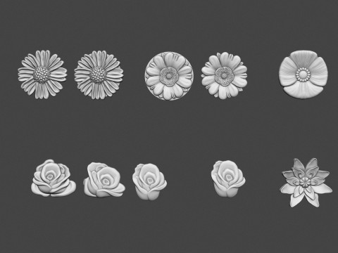 Garden Flowers Bas Relief Set Model Cetak 3D