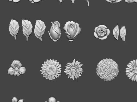 Garden Flowers Bas Relief Set 3D Print Model