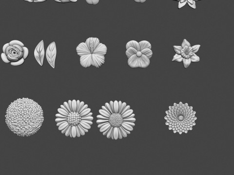 Garden Flowers Bas Relief Set Model Cetak 3D