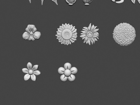 Garden Flowers Bas Relief Set Model Cetak 3D