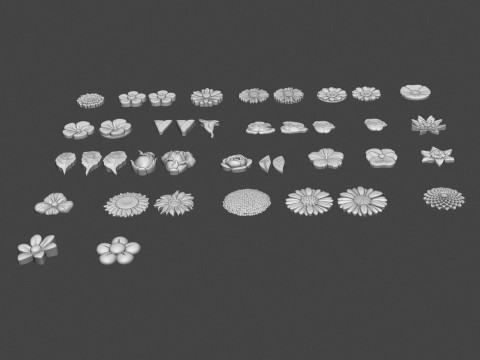 Garden Flowers Bas Relief Set Model Cetak 3D