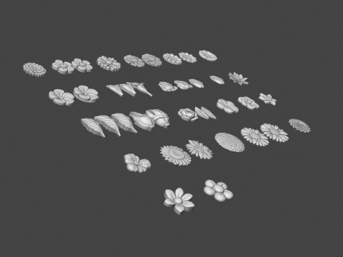 Garden Flowers Bas Relief Set Model Cetak 3D