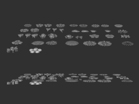 Garden Flowers Bas Relief Set Model Cetak 3D