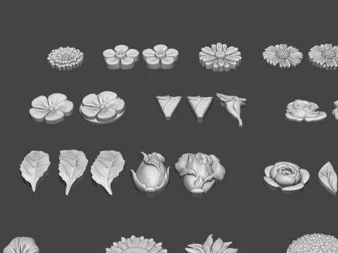 Garden Flowers Bas Relief Set 3D Print Model