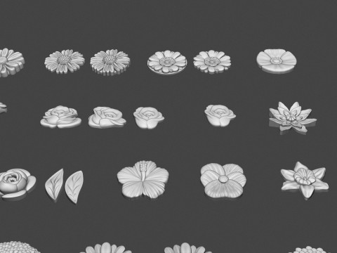 Garden Flowers Bas Relief Set Model Cetak 3D
