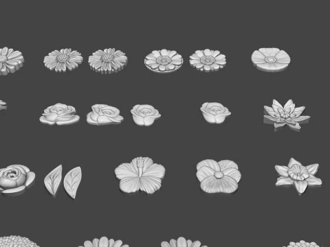Garden Flowers Bas Relief Set 3D Print Model
