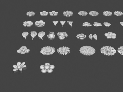 Garden Flowers Bas Relief Set Model Cetak 3D