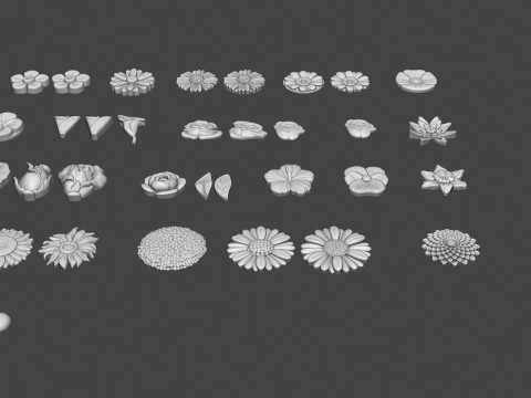 Garden Flowers Bas Relief Set Model Cetak 3D