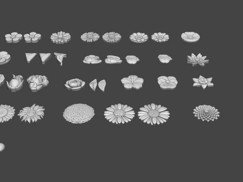 Garden Flowers Bas Relief Set 3D Print Model