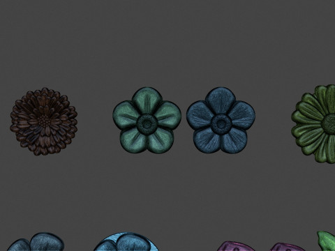 Garden Flowers Bas Relief Set Model Cetak 3D