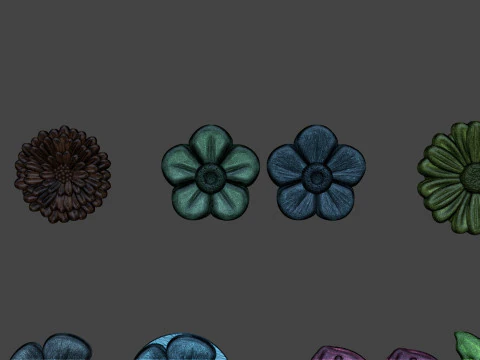 Garden Flowers Bas Relief Set 3D Print Model
