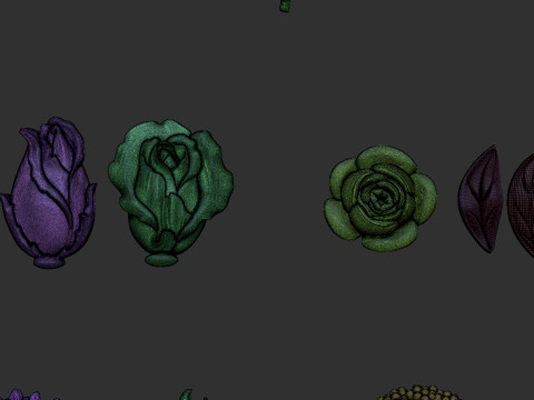 Garden Flowers Bas Relief Set Model Cetak 3D