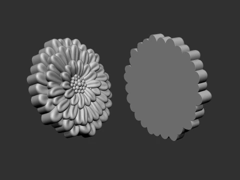Zinnia Flower Bas Relief 3D Print Model