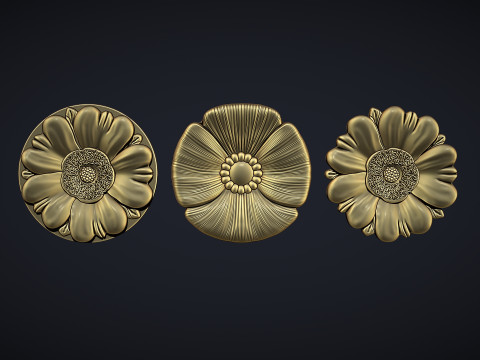 Poppy Flower Bas Relief 3D Print Model
