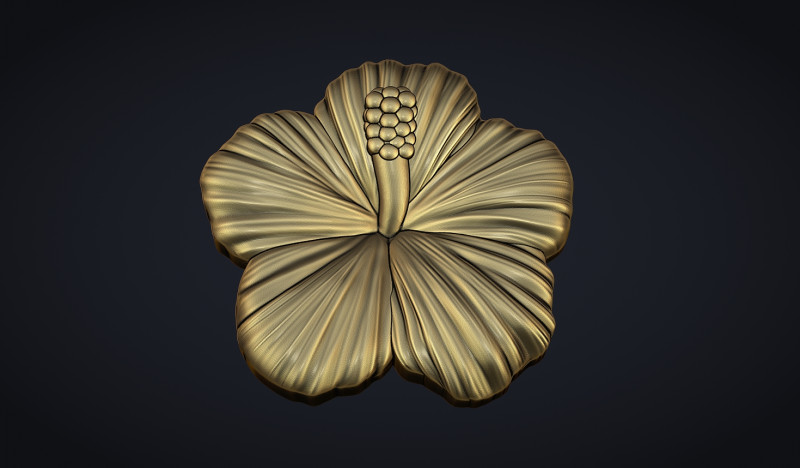 Hibiscus Flower Bas Relief Modello di stampa 3D .c4d .max .obj .3ds .fbx .stl .blend 