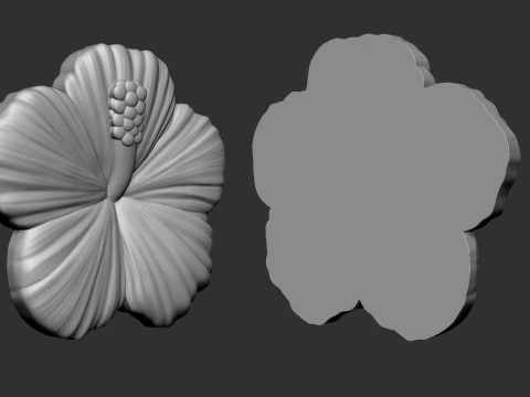 Hibiscus Flower Bas Relief 3D Print Model