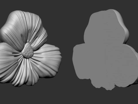 Viola Pansy Flower Bas Relief 3D Print Model