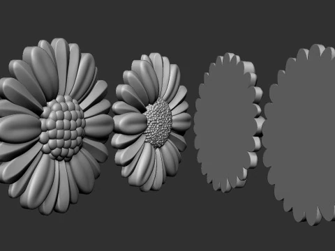 Daisy flowers bas relief 3D Print Model