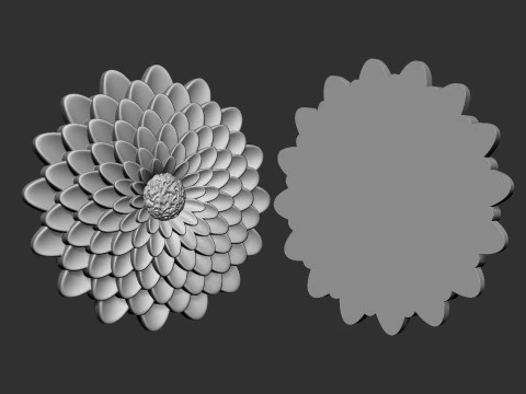 Deep Dahlia Flower Bas relief 3D Print Model