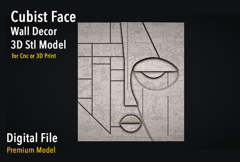 Cubist Face Art Wall Decor for Cnc Carving Model do druku 3D .c4d .max .obj .3ds .fbx .stl .blend 