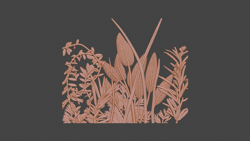 Botanical bas-relief decorative panel 3Dプリントモデル .c4d .max .obj .3ds .fbx .stl .blend