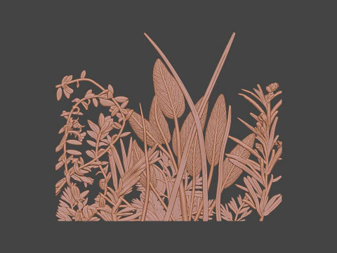 Botanical bas-relief decorative panel 3D Print Model