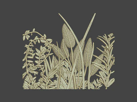 Botanical bas-relief decorative panel 3D Print Model