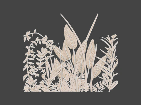 Botanical bas-relief decorative panel 3D Print Model