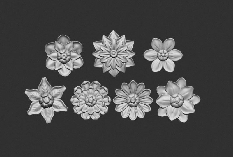 Flowers set 3D Print Model .c4d .max .obj .3ds .fbx .stl .blend