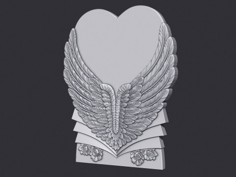Angel Wings and Heart Memorial 3D Print Model