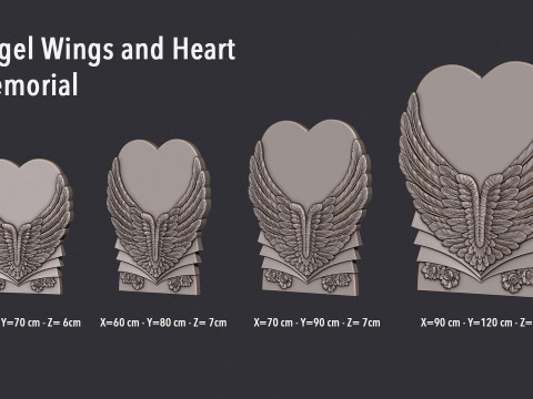 Angel Wings and Heart Memorial Modelo de Impressão 3D