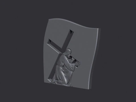 Jesus Carrying the Cross Gravestone 3D Print Model