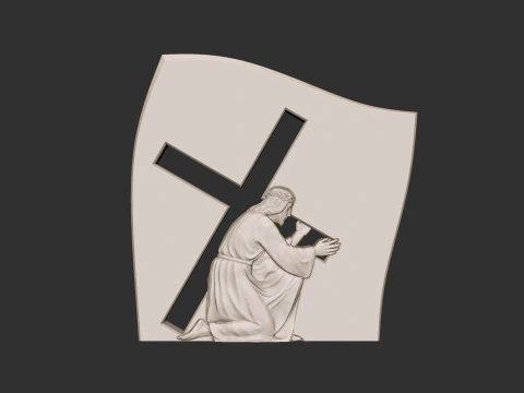 Jesus Carrying the Cross Gravestone 3D Print Model