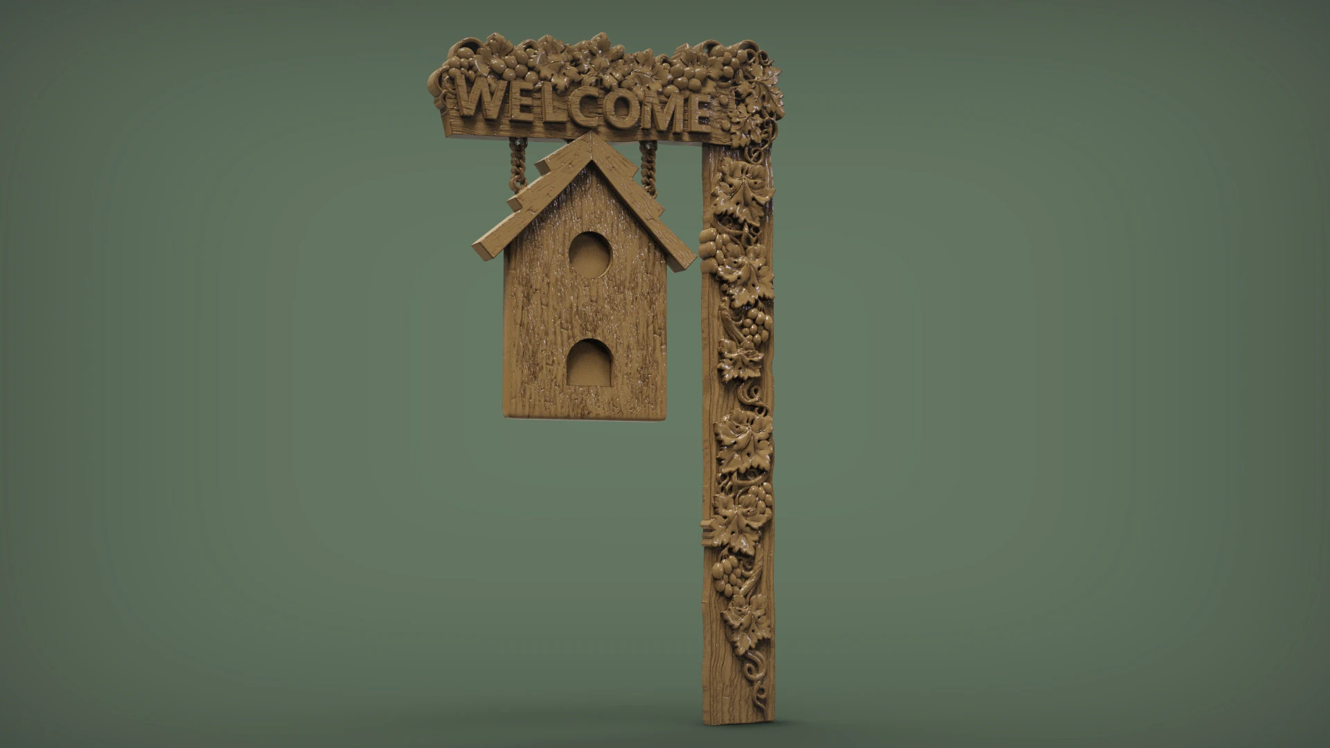 Welcome sign board with bunch of grapes 3D Print Model .c4d .max .obj .3ds .fbx .stl .blend 