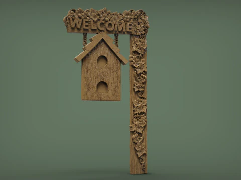 Letrero de bienvenida con racimo de uvas. Modelo de impresión 3D