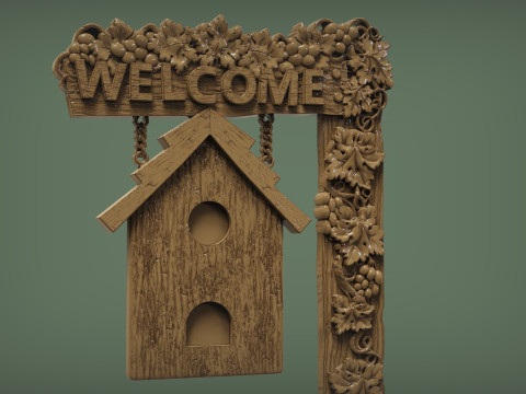 Welcome sign board with bunch of grapes 3D 打印模型