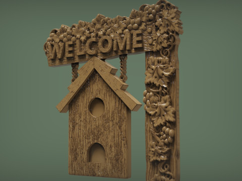 Welcome sign board with bunch of grapes 3D 打印模型